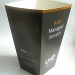 printed popcorn box branded in black and gold large with logo